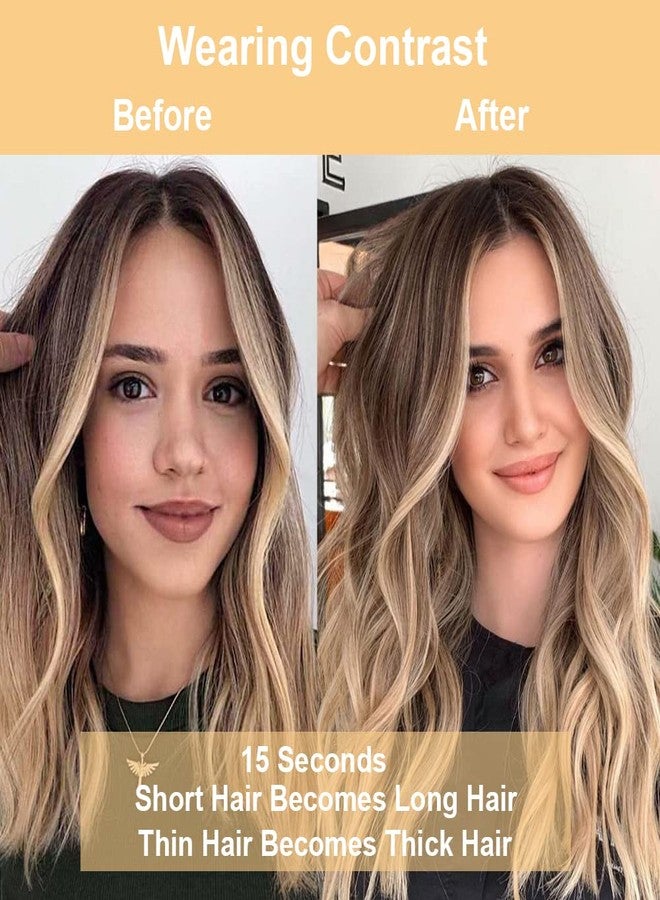 مس بيل وصلات شعر مموجة طويلة بطول 20 بوصة، مشابك شعر، شعر صناعي كثيف للنساء (أشقر رمادي ممزوج بأشقر فاتح) 4 قطع - Image 5